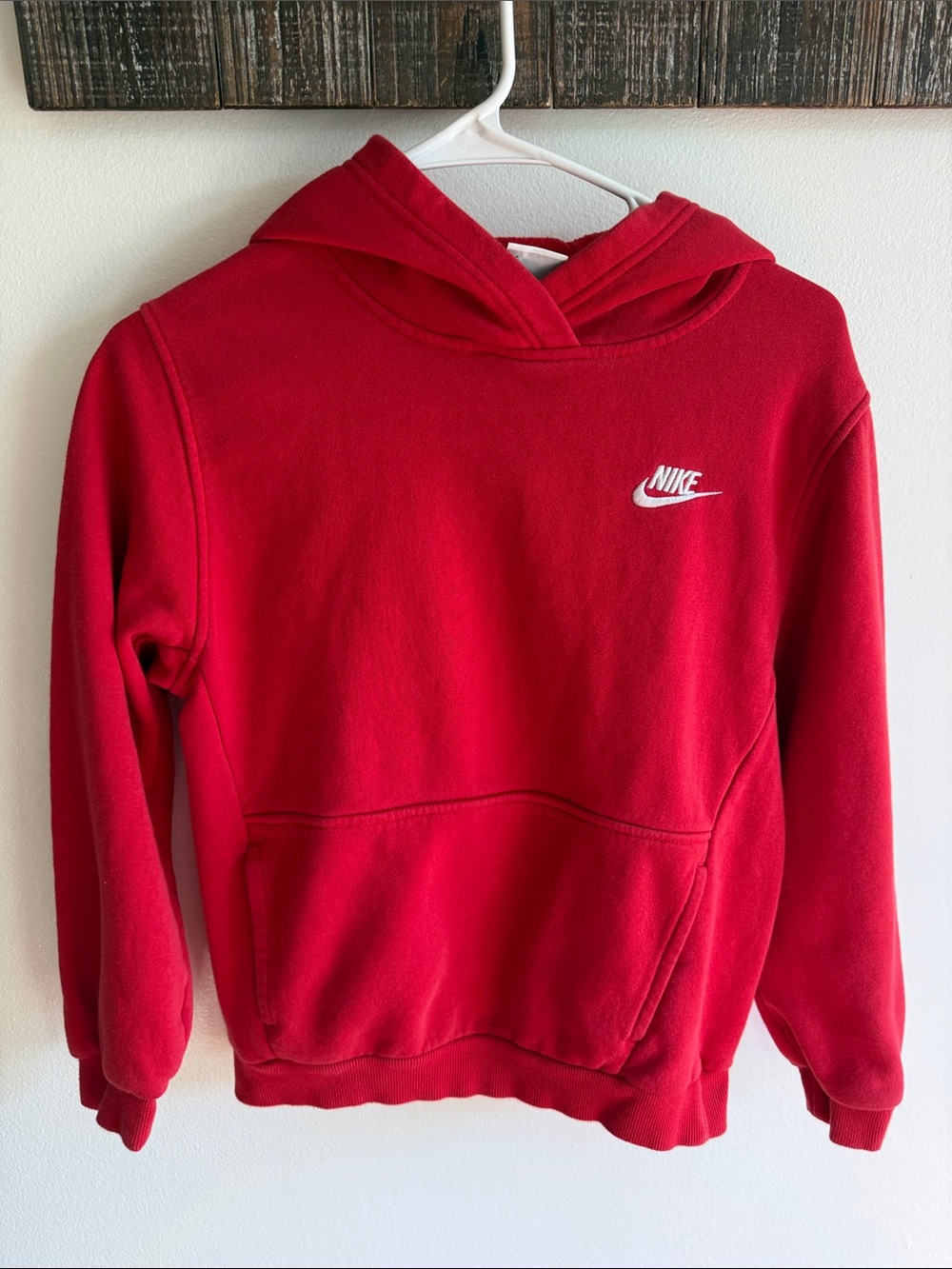 Nike Red Kids Pullover Hoodie with White Logo